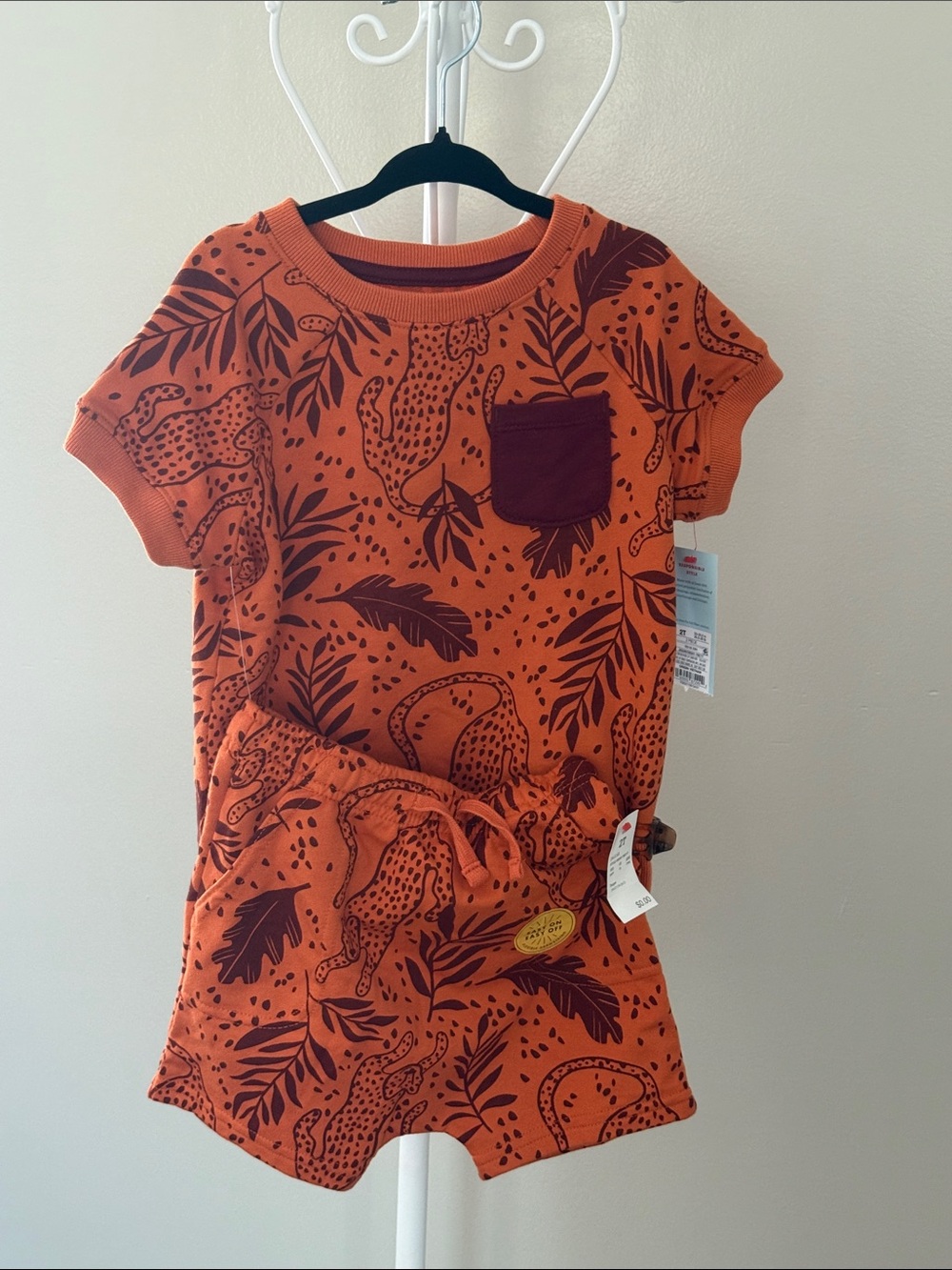 Cat & Jack Orange Jungle Print Short Sleeve Romper with Pocket Accent